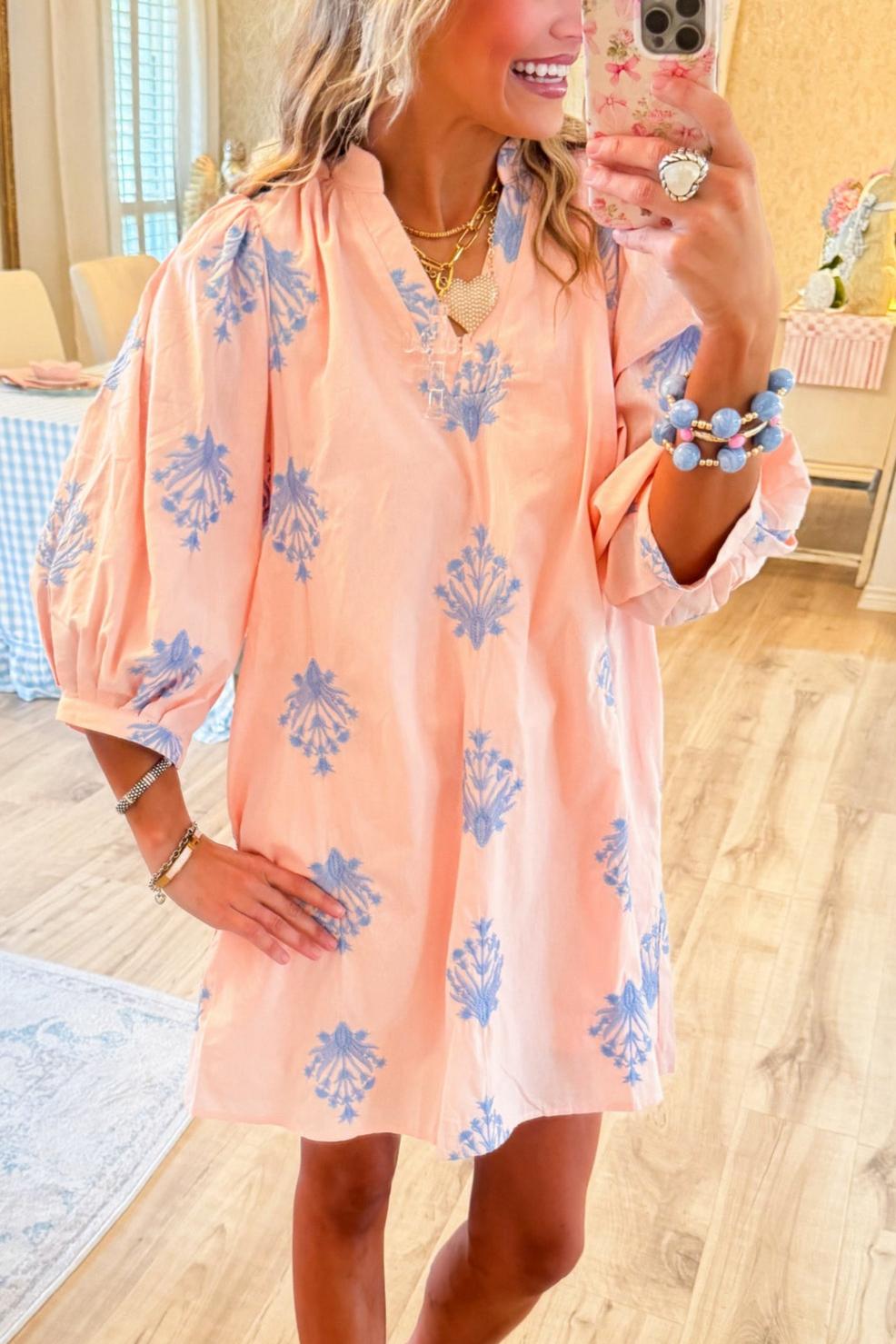 Blush 3/4 Puff Sleeve Mini Dress
