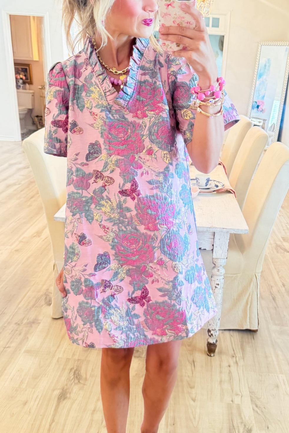 Mauve Floral Jacquard Shift Dress