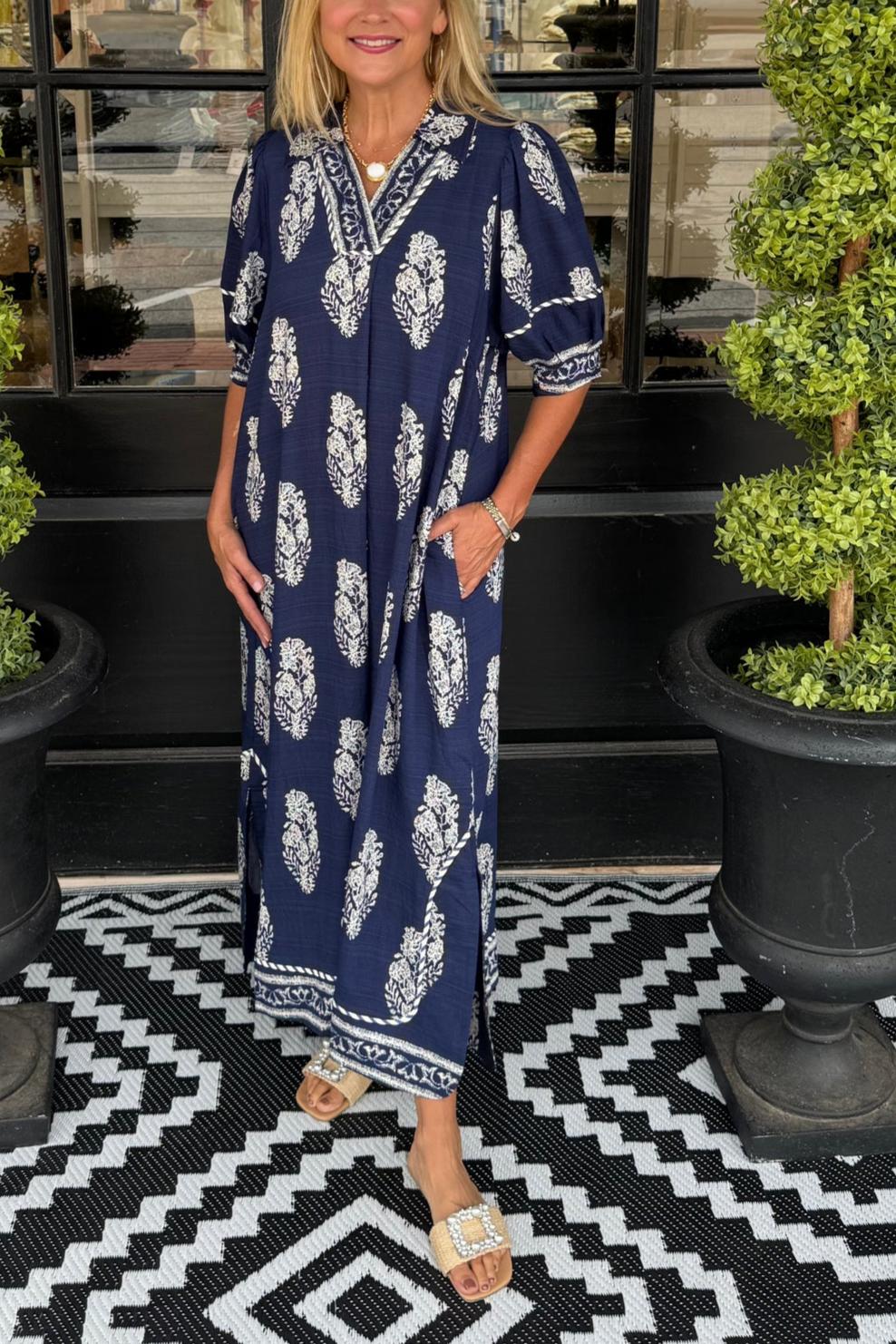 Paisley Print Puff Sleeve Dress