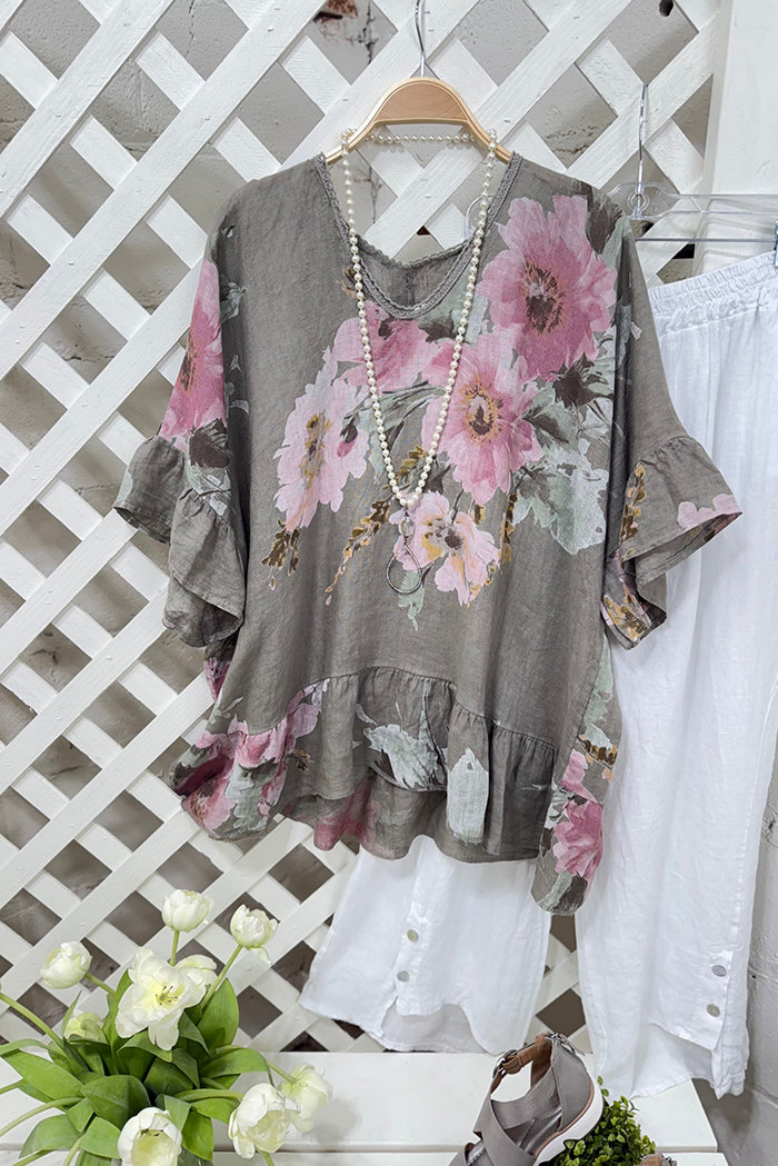 Floral Ruffle Top And Wide Leg Pants Set