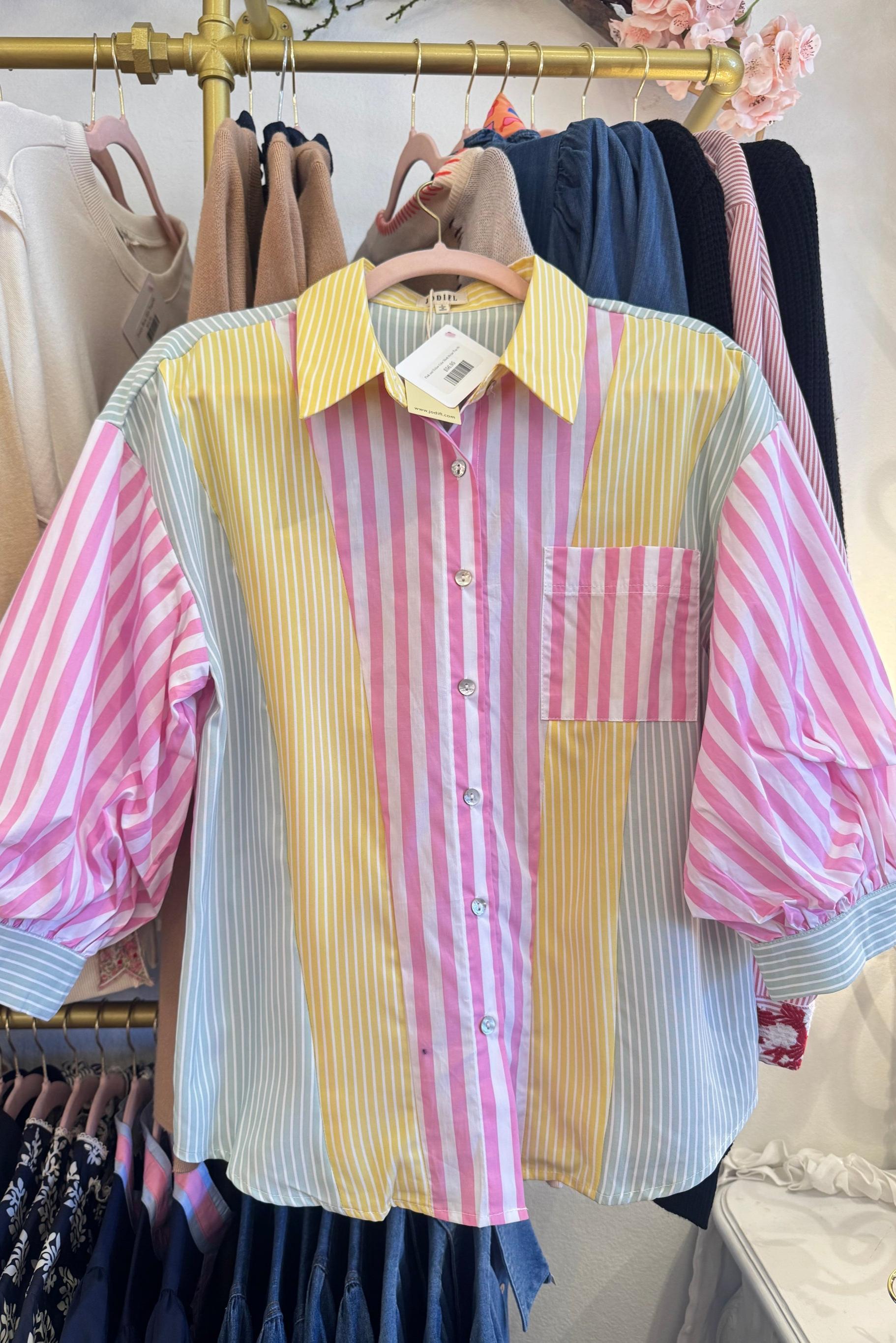 Pink and Yellow Color Block Stripe Top