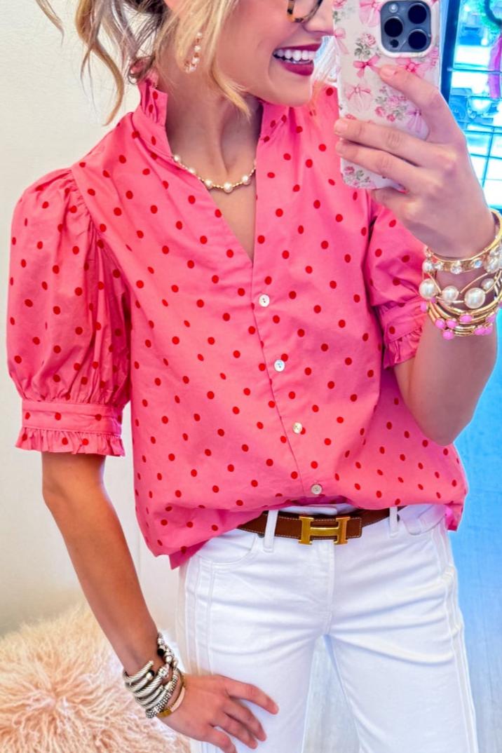 Pink and Red Polka Dot Top