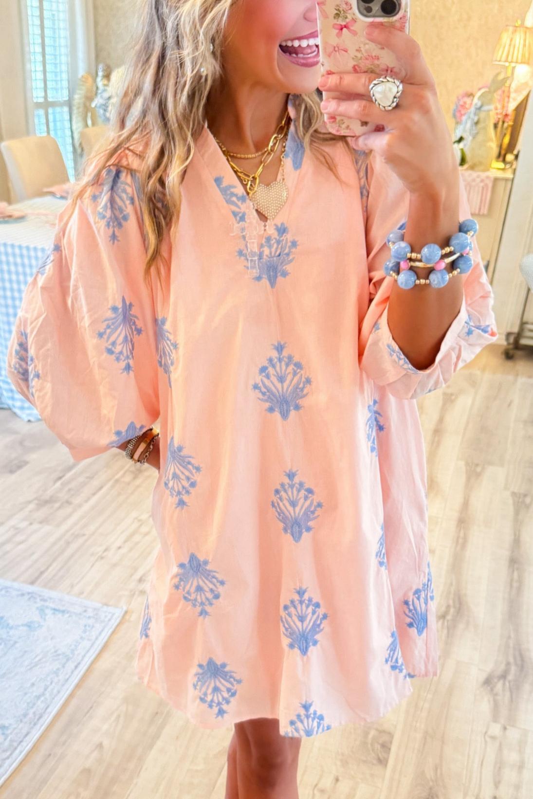 Blush 3/4 Puff Sleeve Mini Dress