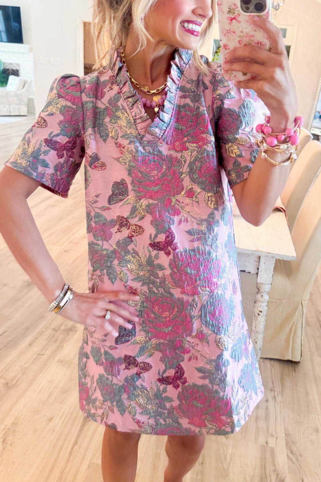 Mauve Floral Jacquard Shift Dress