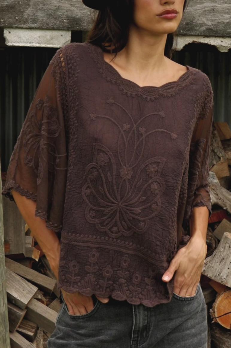 Vintage Embroidered Lace Flowy Boho Top