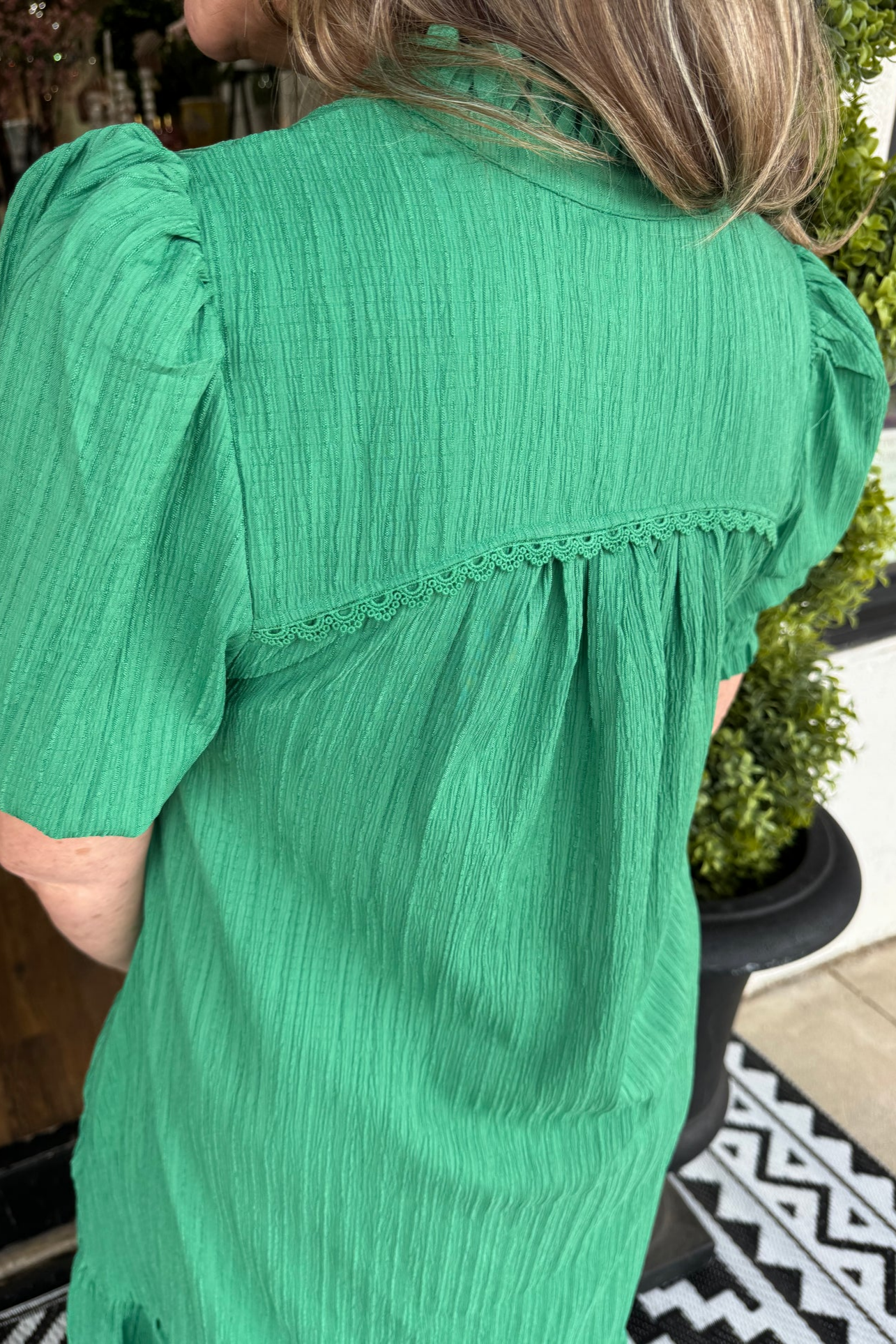 Textured Ruffle Neck Tiered Maxi Dress