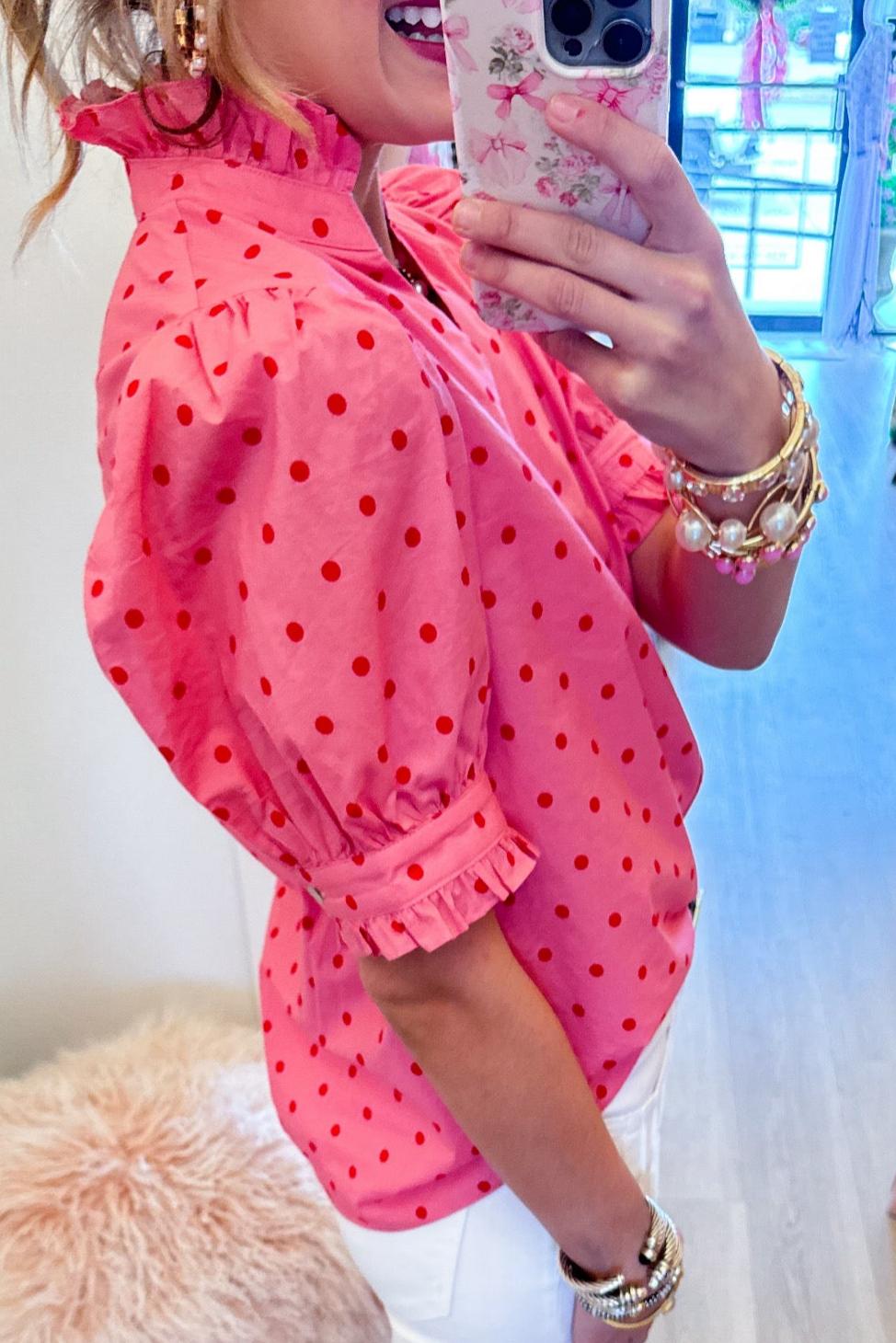 Pink and Red Polka Dot Top