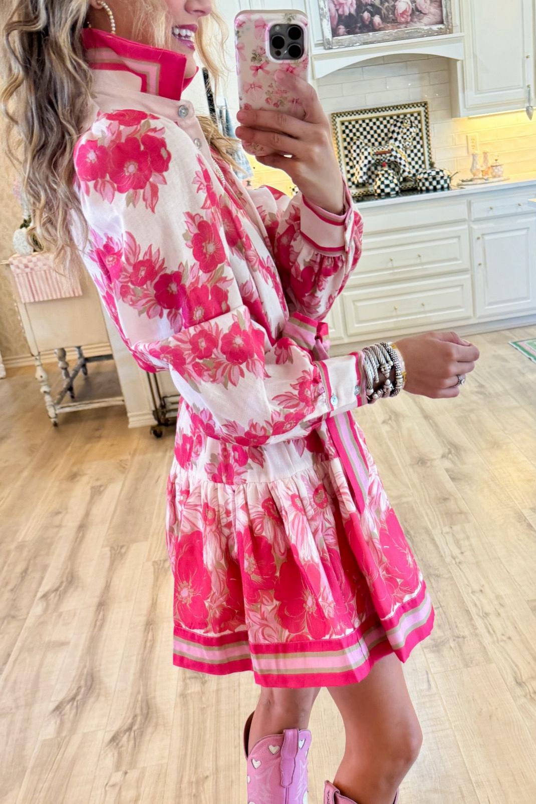 Pink Floral Button Up Mini Dress