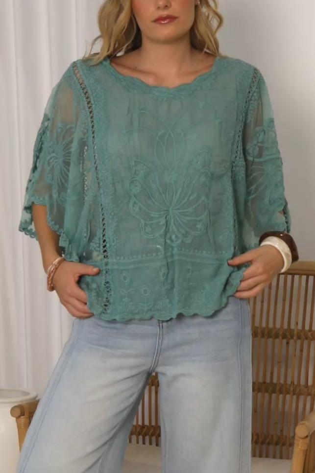 Vintage Embroidered Lace Flowy Boho Top
