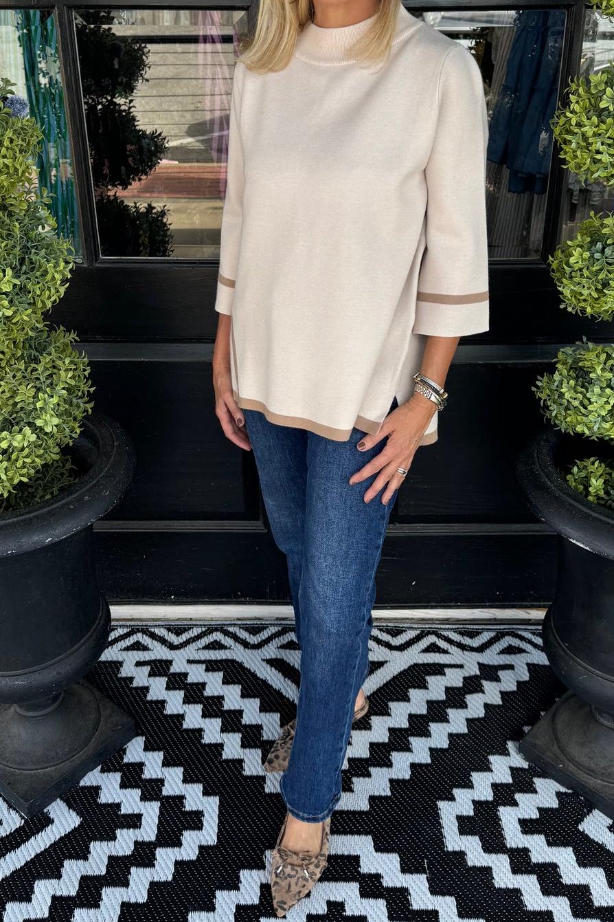 Women's Elegant Mock Neck Contrast Trim Knit Top