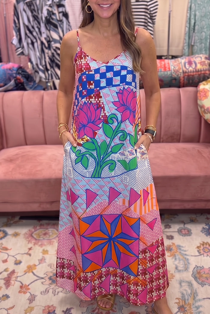 Floral Print Cami Pocket Maxi Dress