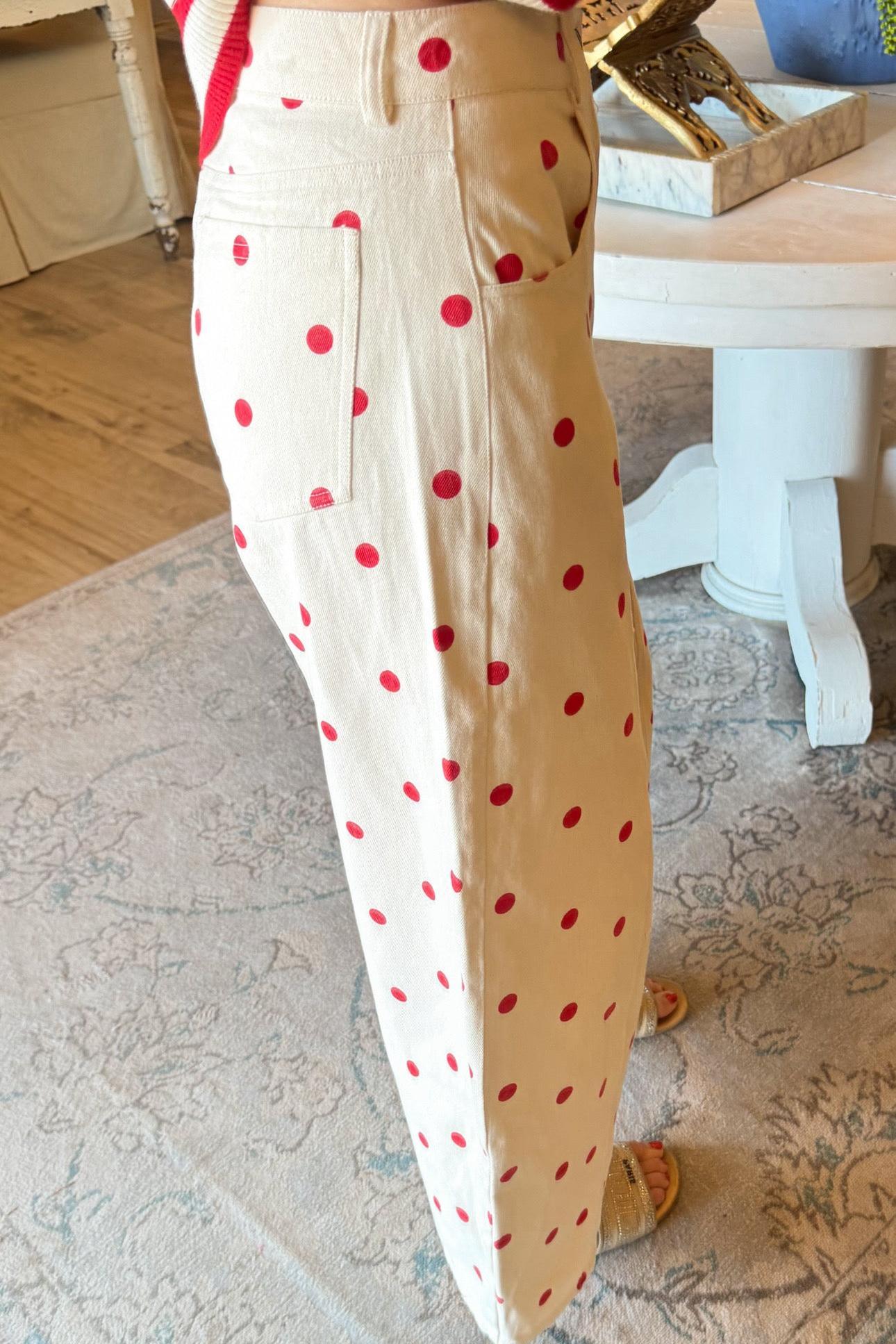Cream and Red Polka Dot Barrell Jeans
