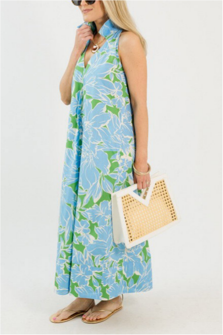 Collared Halter Neck Floral Maxi Dress