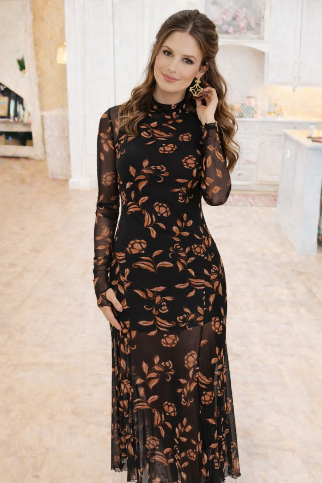 Peppered Petals Mesh Dress