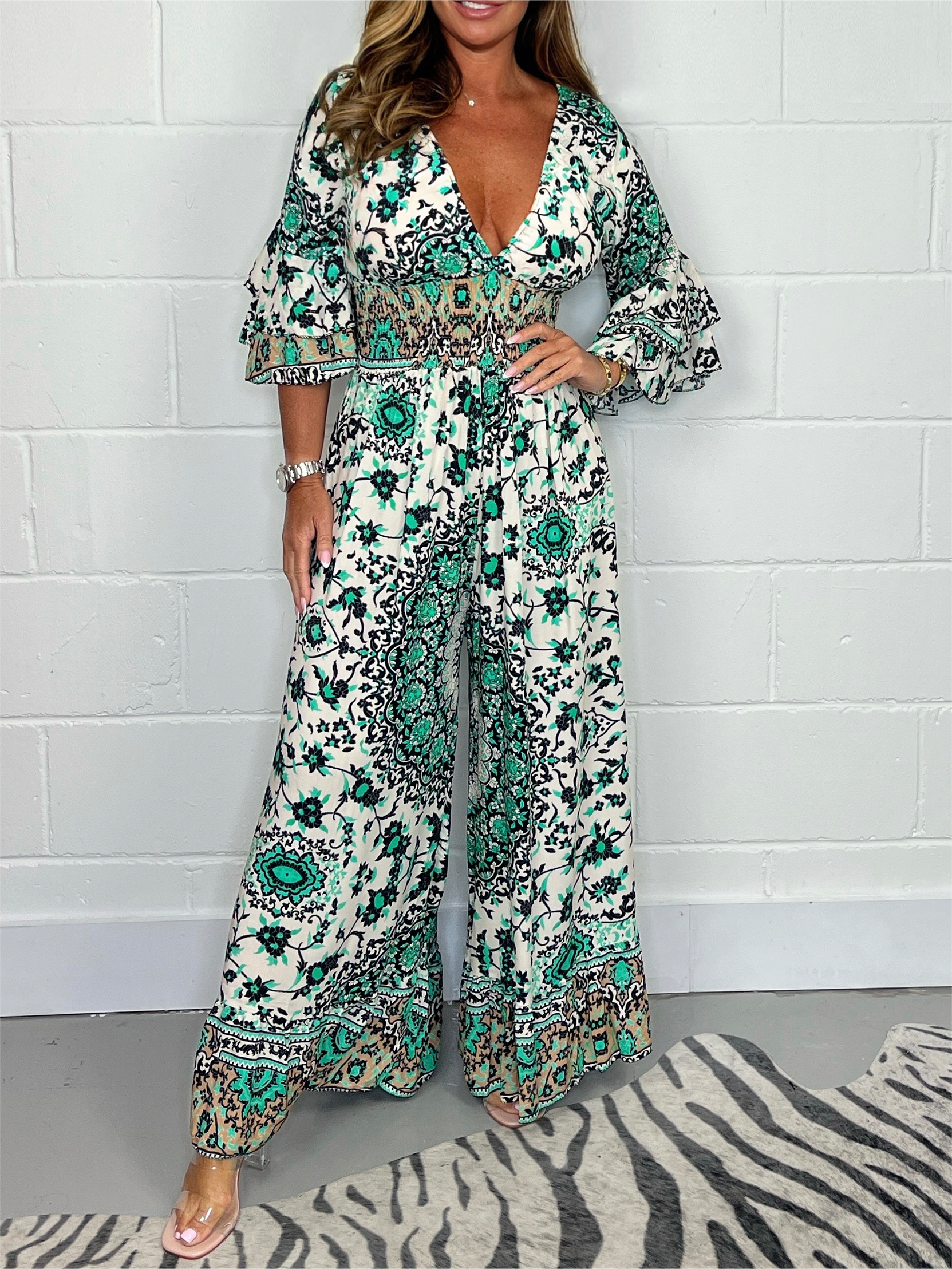 Black & Green Paisley Floral Printed Jumpsuit
