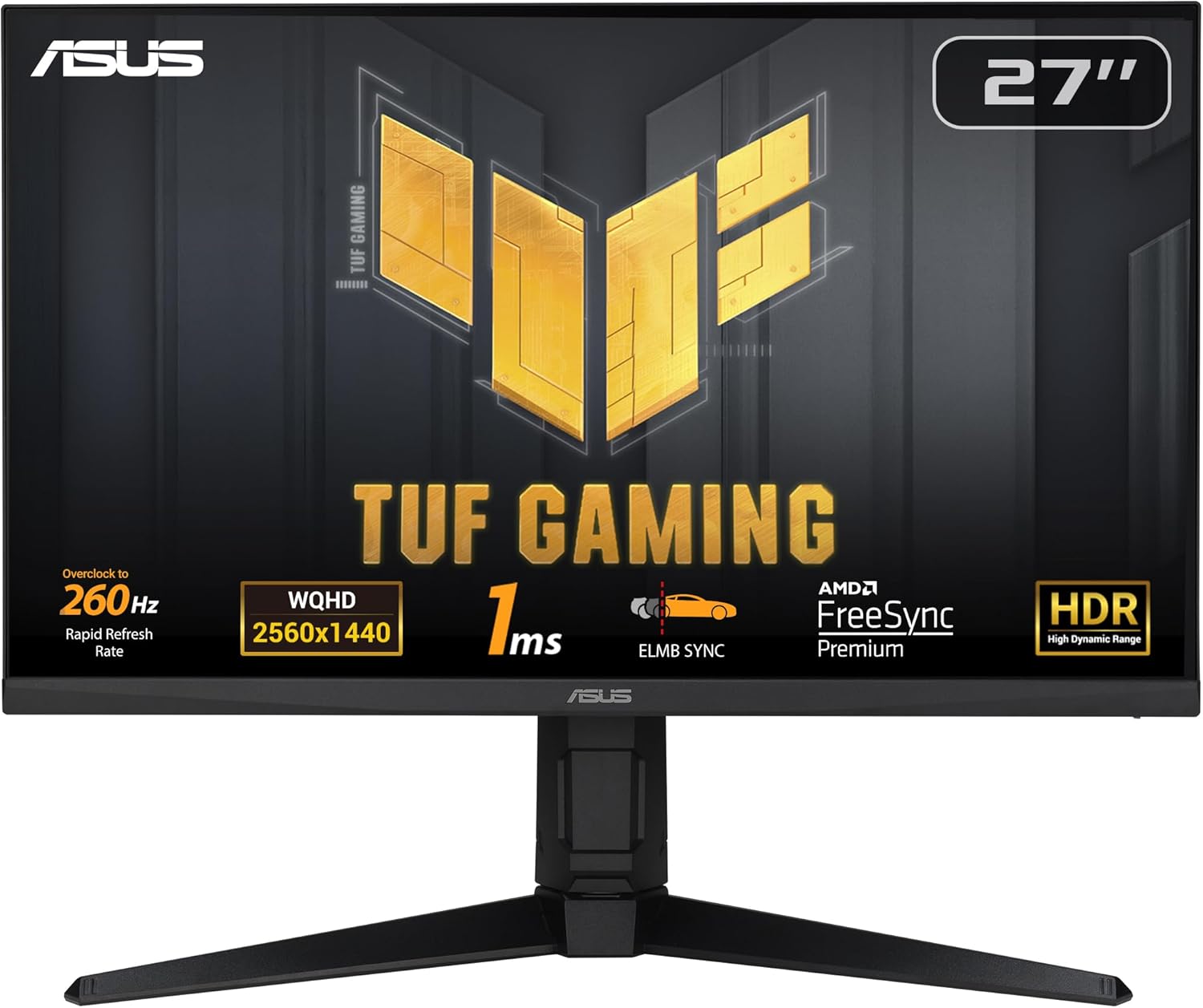 ASUS TUF Gaming VG27AQML1A Gaming Monitor, 27 inch, QHD 2560x1440 , Overclock to 260Hz  native 240Hz , ELMB Sync, Freesync Premium, 1ms  GTG , Variable Overdrive,100 percent sRGB, DisplayHDR 400-Frameova
