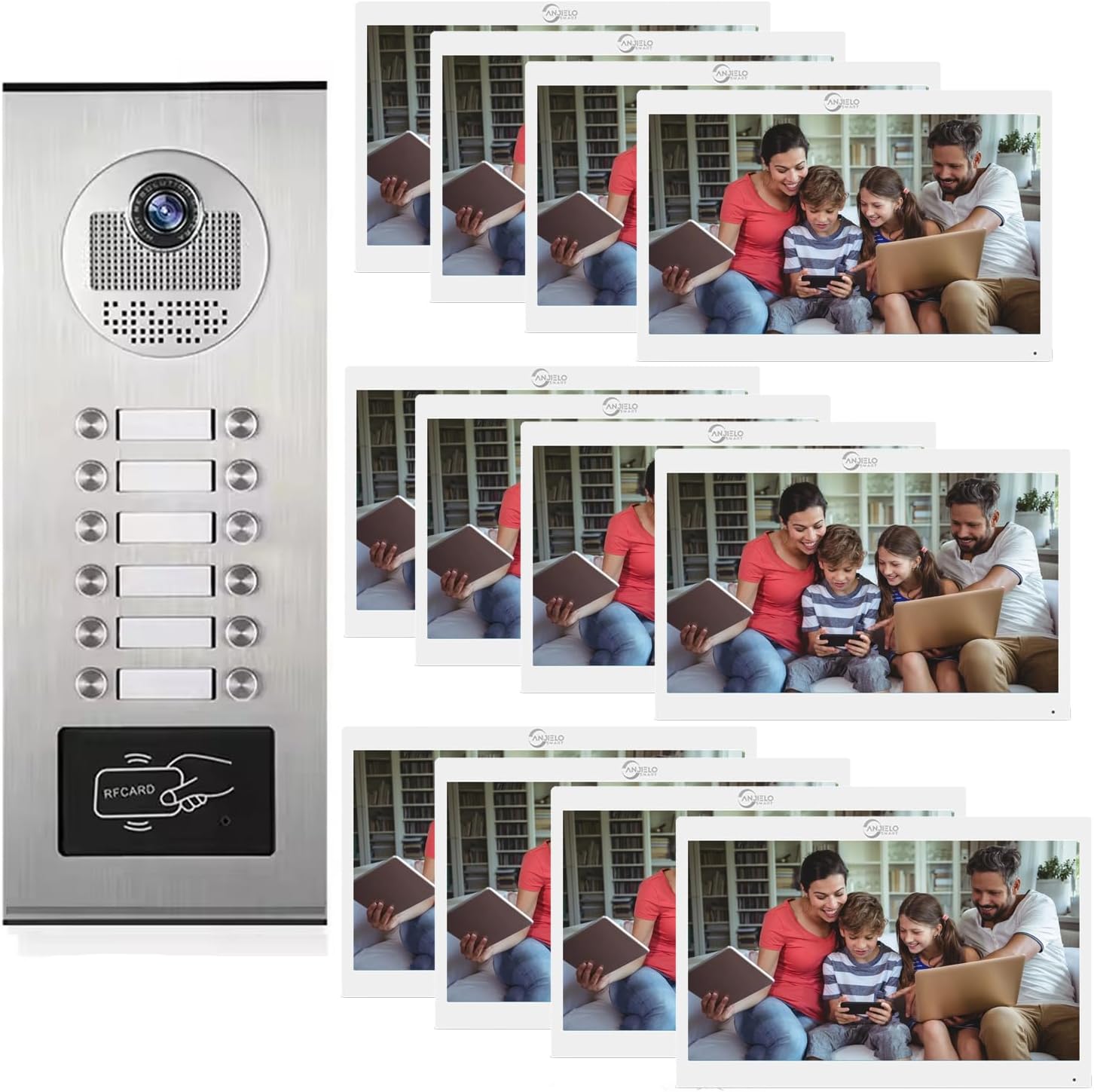 Wired Video Doorphone,1080P HD Doorbell,7 Inch Monitor, Night Vision,2 Way Intercom,3 in 1 Unlock,Smart Video Doorbell with Camera and Intercom System for Multy Family  12 Family-Frameova