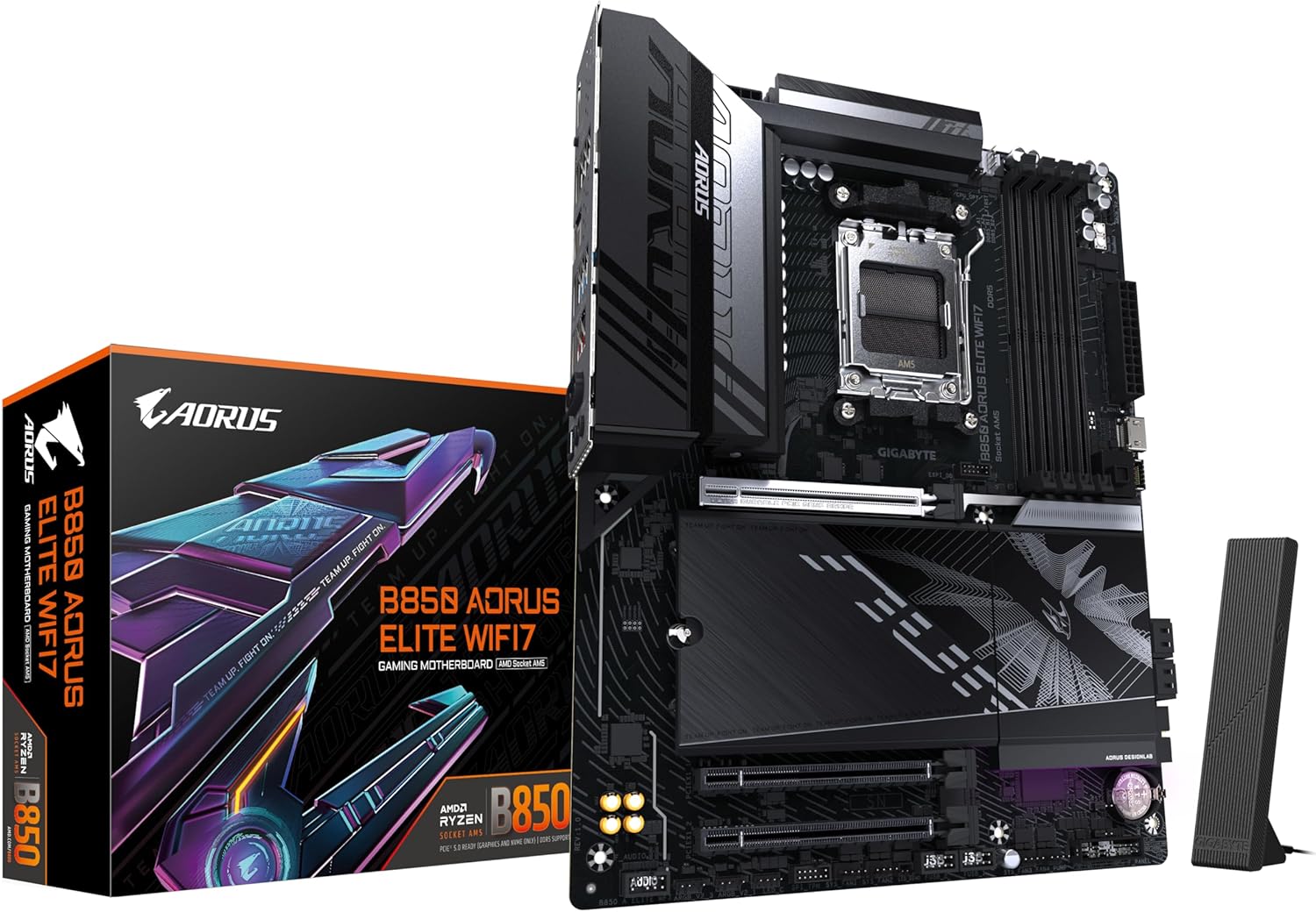 Gigabyte B850 AORUS ELITE WIFI7 Motherboard - AMD Ryzen 9000 Series CPUs, 14+2+2 Phases Digital VRM, up to 8200MHz DDR5  OC , 1xPCIe 5.0 + 2xPCIe 4.0 M.2, 2.5 LAN, WIFI 7, USB 3.2 Gen 2x2-Frameova