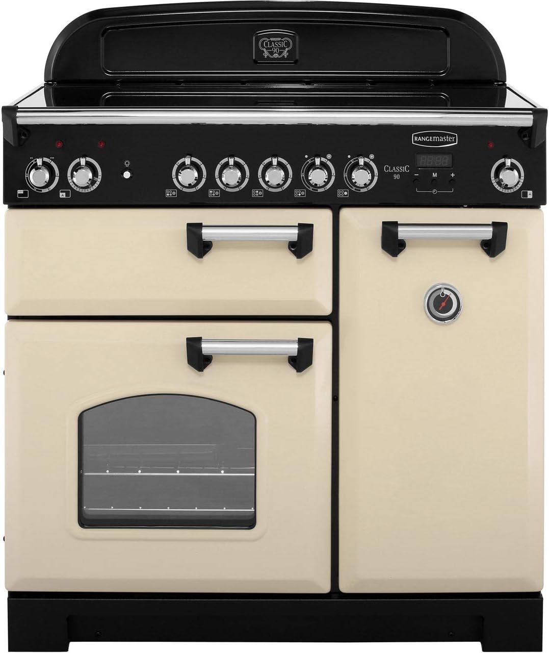 Rangemaster Classic CLA90ECCR C 90cm Electric Range Cooker with Ceramic Hob - Cream Chrome - A A Rated-Frameova