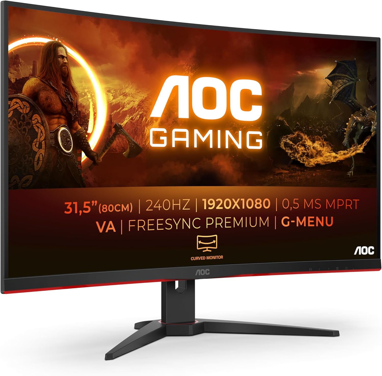 AOC Gaming C32G2ZE - 32 Inch FHD Curved Monitor, 240Hz, 1 ms MPRT, VA AMD FreeSync Premium, Low Input Lag  1920x1080 240Hz, 300 cd m2, HDMI DP-Frameova