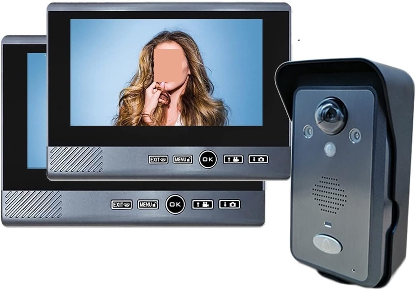 QZCX Wireless Video Doorbell, Wireless Video Doorbell Intercom System With Camera 7 Inch Display Screen Home Door Phone Secure Interphone 1 Doorbell 2 Display-Frameova