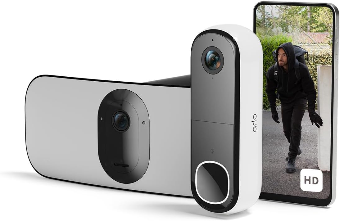 Arlo Floodlight Security Camera Outdoor and HD Video Doorbell, Quality 2K HDR, Colour Night Vision, Ringing Alarm Siren, Up to 3000 Lumen, 2-Way Talk, Free Trial of Arlo Secure-Frameova