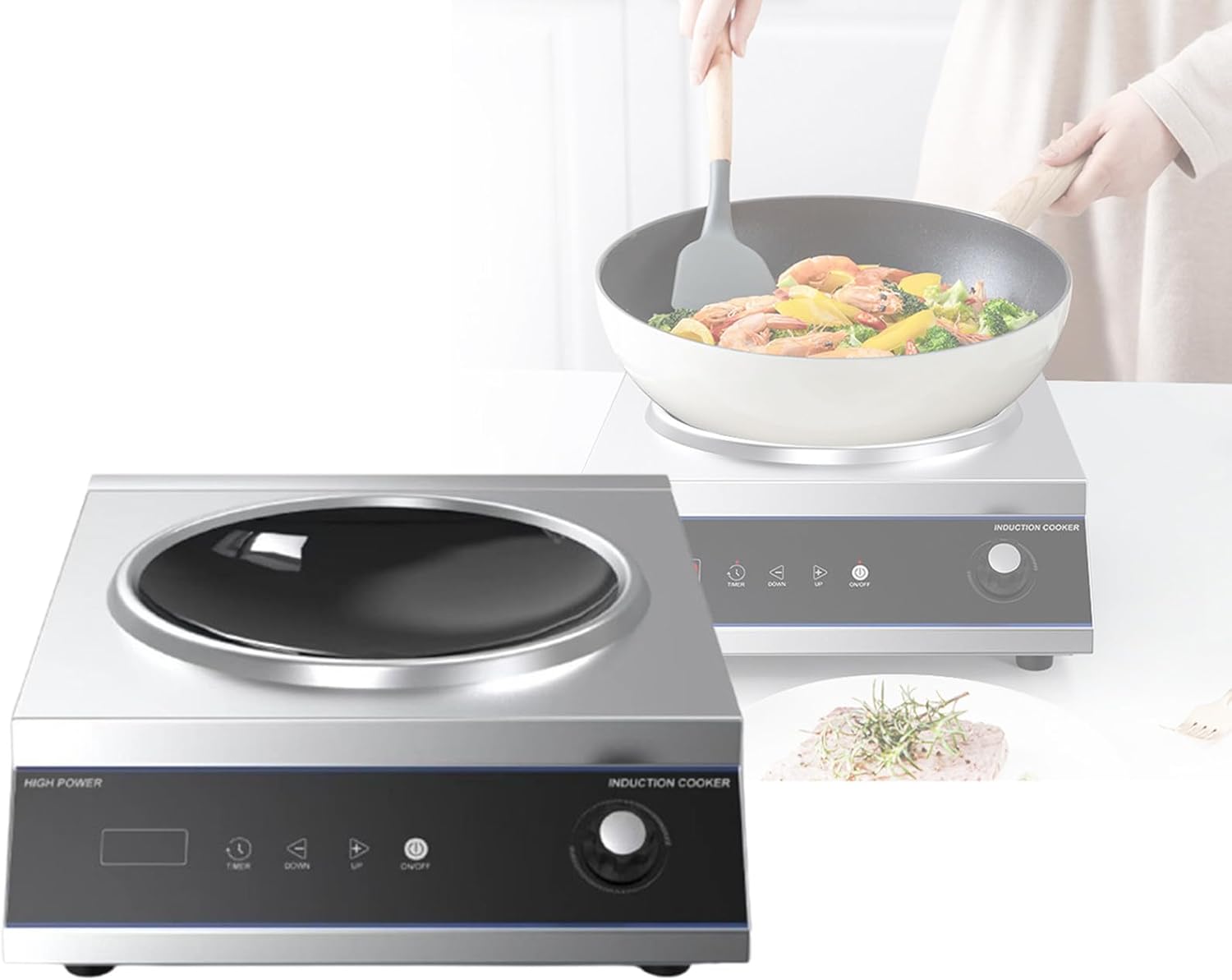 Concave Induction Cooker 5000W, Suitable for Home and Commercial Use, Strong Power, Dual Control Modes, 24-Hour Timer, Induction Cooking-Frameova