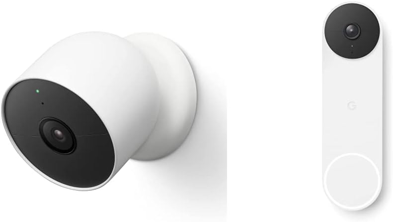 Google Nest Cam  Outdoor Indoor, Battery Security Camera - Smart Home WiFi Camera - Wireless and Nest Doorbell  Battery - Wireless Video Doorbell - Smart WiFi Doorbell Camera, Snow-Frameova