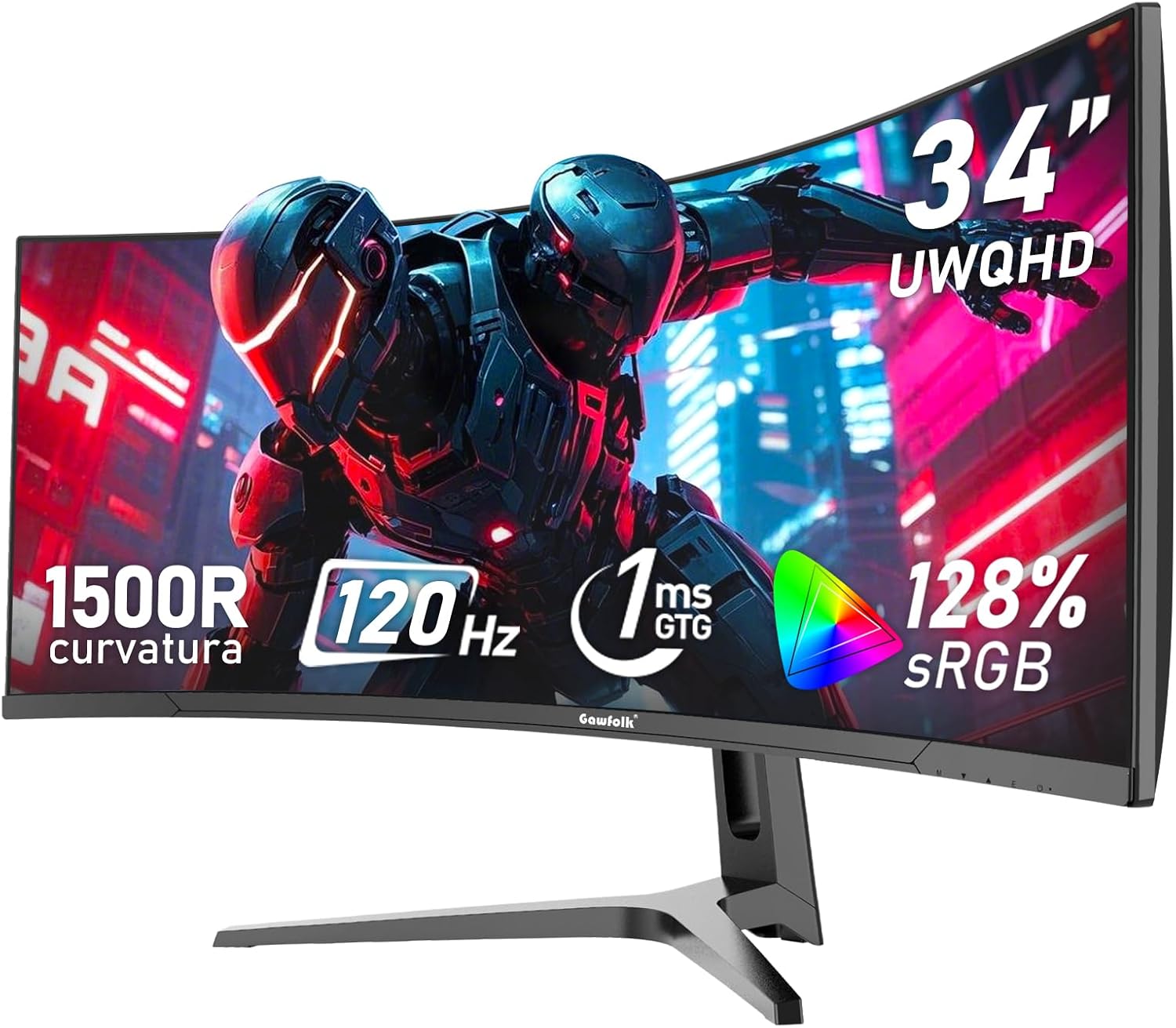 Gawfolk 34 Inch Ultrawide Curved 120Hz Gaming Computer Monitor 1500R PC screen 21:9 UWQHD  3440x1440 ,G-Sync,178 degree Viewing Angle,128 percent sRGB,Display Port HDMI,Compatible with wall mounted 75x75MM-Black-Frameova