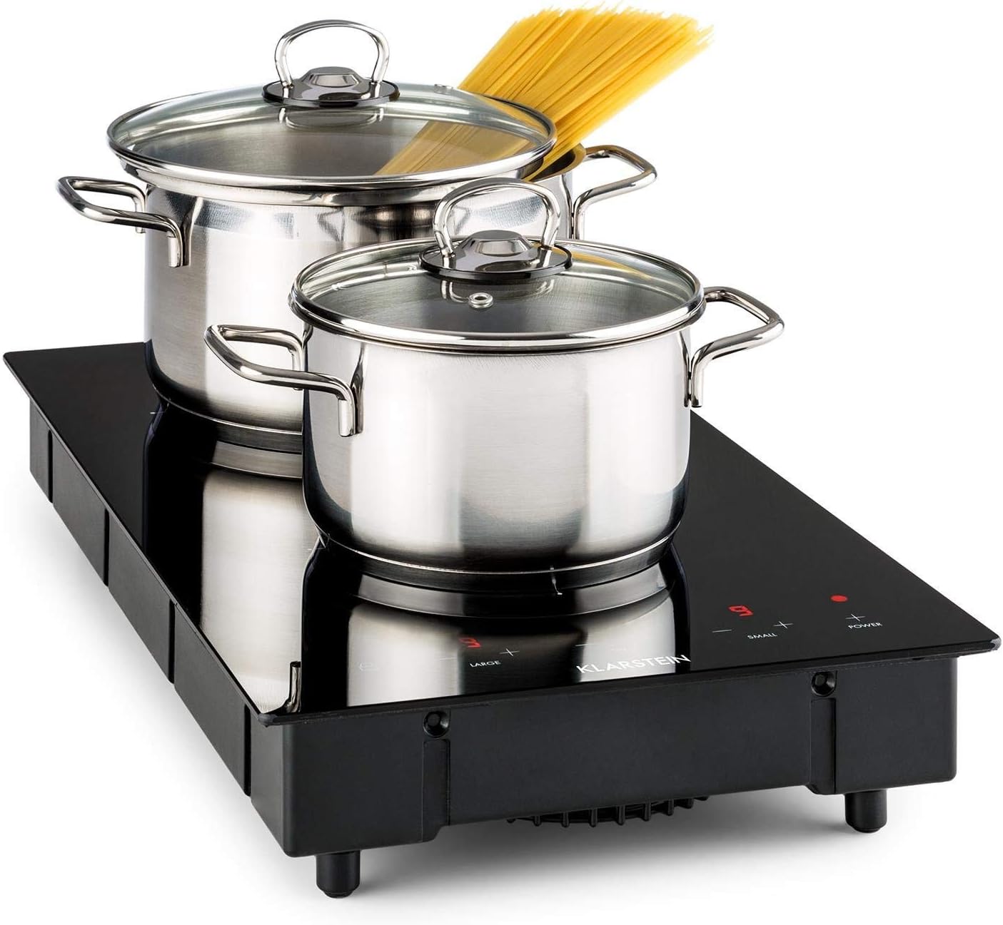 Klarstein Induction Hob, 3100W Electric Hob Induction Cooker, 2 Ring Electric Pan Hob, Free Standing Table Top Cookers w 2 Hobs, Modern Induction Heater-Frameova