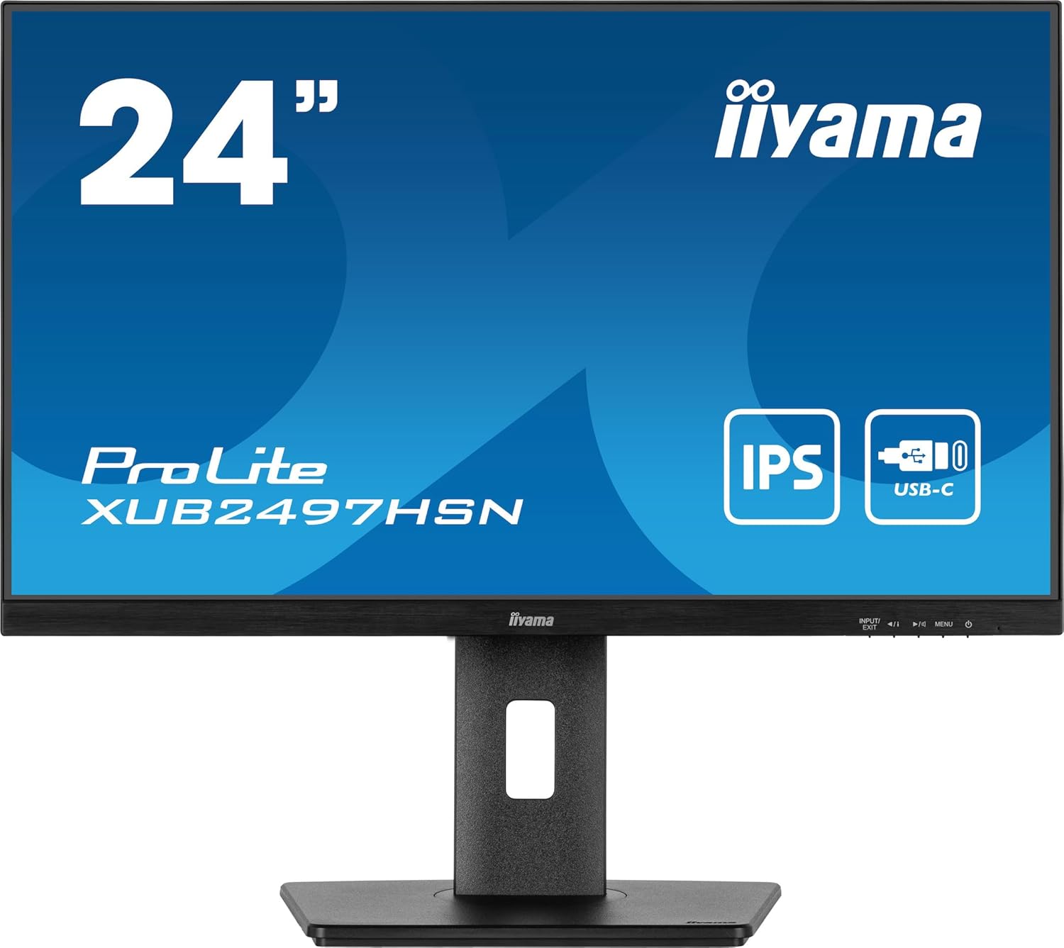 iiyama XUB2497HSN-B2 24 inch IPS USB-C Dock Display 65W Charging, 4ms, Full HD 1920x1080, RJ45 HDMI DP, 1 x DP-OUT MST , 4 x USB Hub, Height Adjustable Stand, TUV-GS, 5 Yr Warranty-Frameova