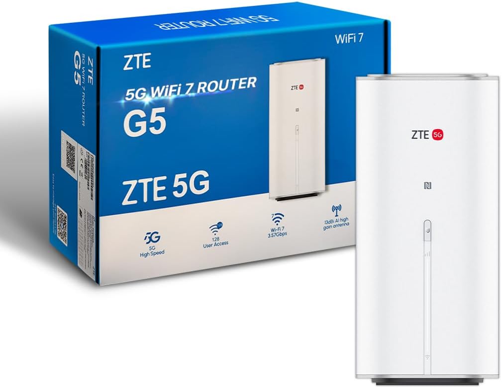 ZTE G5 WiFi7 5G Router, 3600Mbps Ultra Fast Home and Office Internet, SIM Slot Unlocked, Dual Band, Connect 128 Devices, 2.5GbE Port, Smart Antenna - Future Ready WiFi 7-Frameova