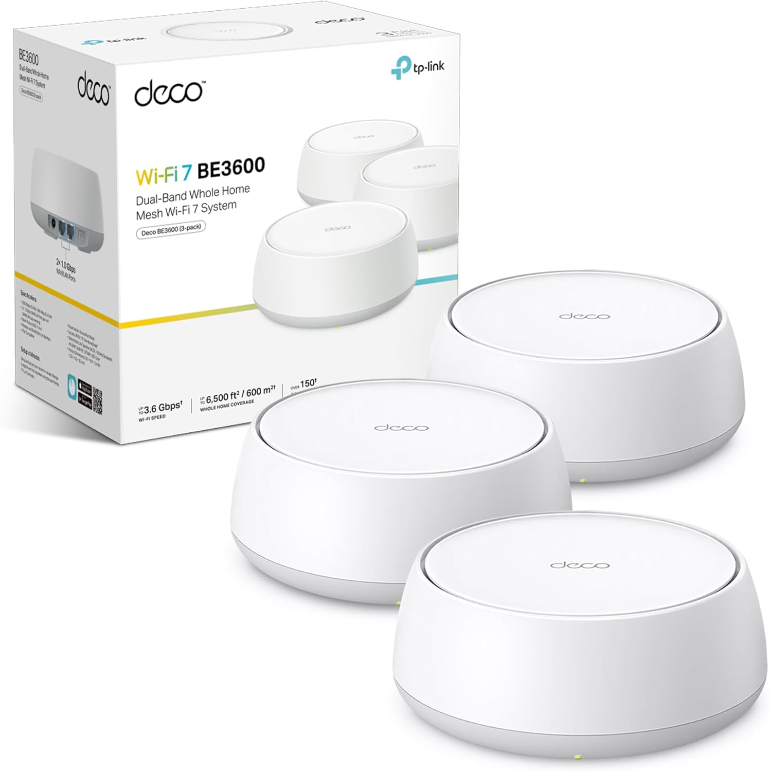TP-Link Deco BE3600 3-pack Mesh WiFi 7,Dual-Band AI Roaming WiFi Router,BE3600 Mesh System with MLO,Gigabit Ports,Extender Booster,VPN Encryption Booster,APP Control,Google Home,Alexa-Frameova