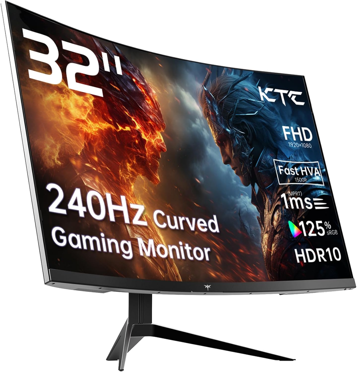 KTC 32 Inch Curved Gaming Monitor, Full HD 1080P 240Hz Monitor, VA 1500R, 1ms, Adaptive Sync, HDR10, HDMI 2.0 DP1.4, 125 percent sRGB, VESA, Compatible with Desktop, Laptop, PS5, Xbox, Switch and More-Frameova