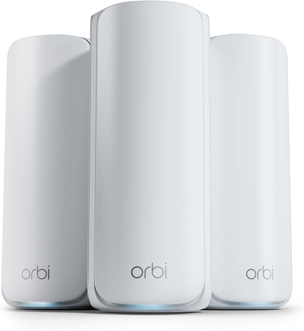 NETGEAR Orbi 770 Series Tri-Band WiFi 7 Mesh Network System  RBE773 - Router + 2 Satellite Extenders, Security Features, Up to 11Gbps, Covers up to 6,750 sq.ft, 100 Devices, 2.5 Gig Internet Port-Frameova