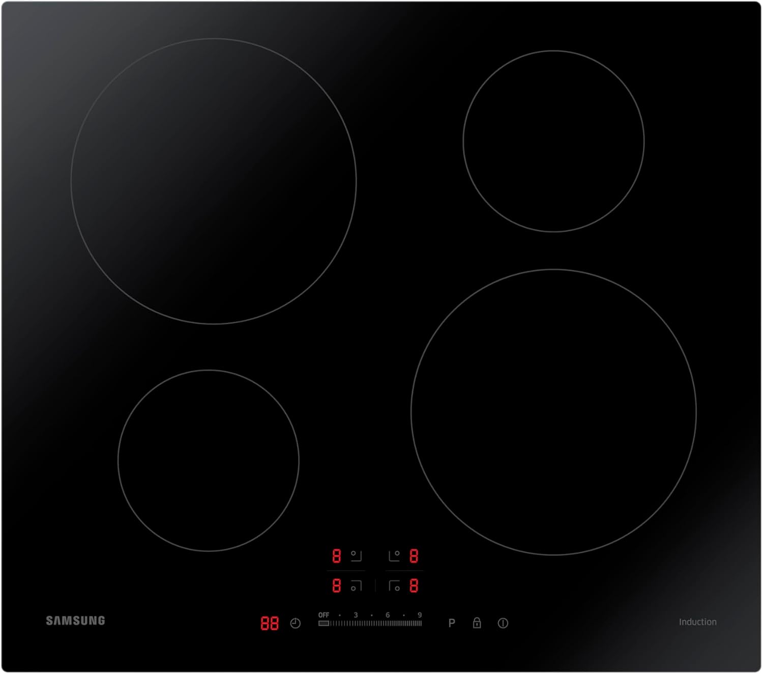 Samsung Induction Hob with 4 Cooking Zones, With Touch Control, Colour: Black, Material: Ceramic Glass, NZ64H37070K-Frameova