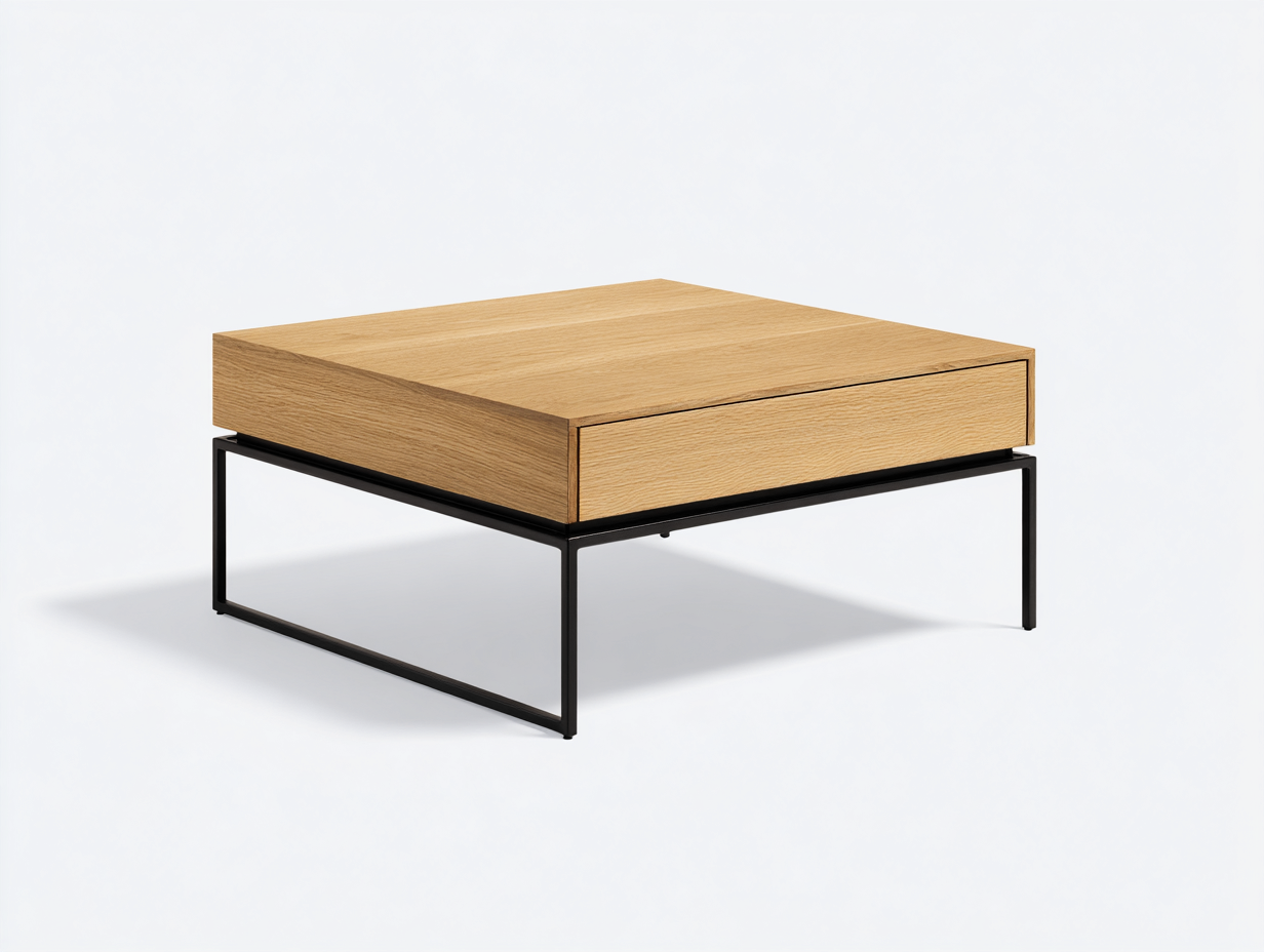 Coffee Tables wood top with metal frame 90x90x35 cm - natural wood-black - modern living room table-Frameova