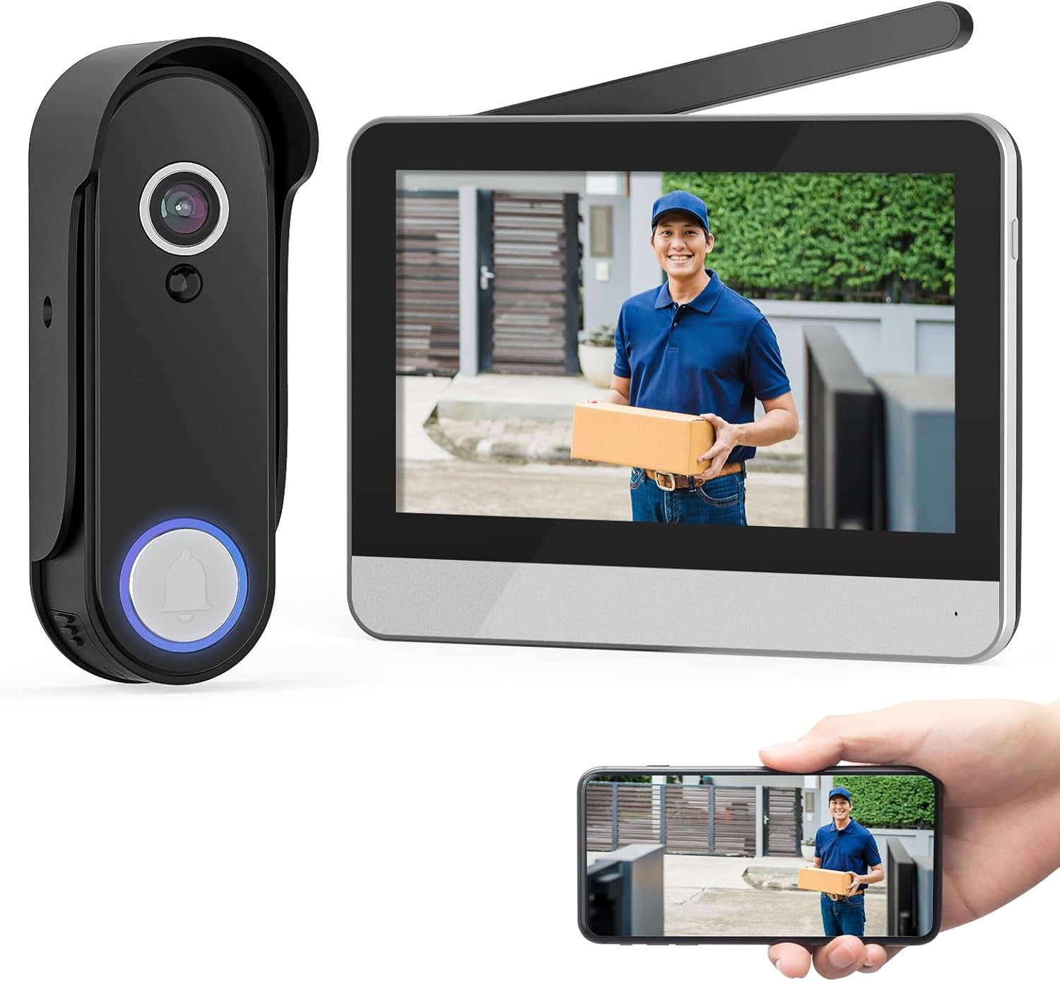 WISDOM VIEW Smart Doorbell Camera Wireless, 1080P Video Doorbell with Motion Detection, 7 inch Touchscreen Display, 2-Way Audio, Local Storage, No Monthly Fees, Easy Wireless Installation-Frameova