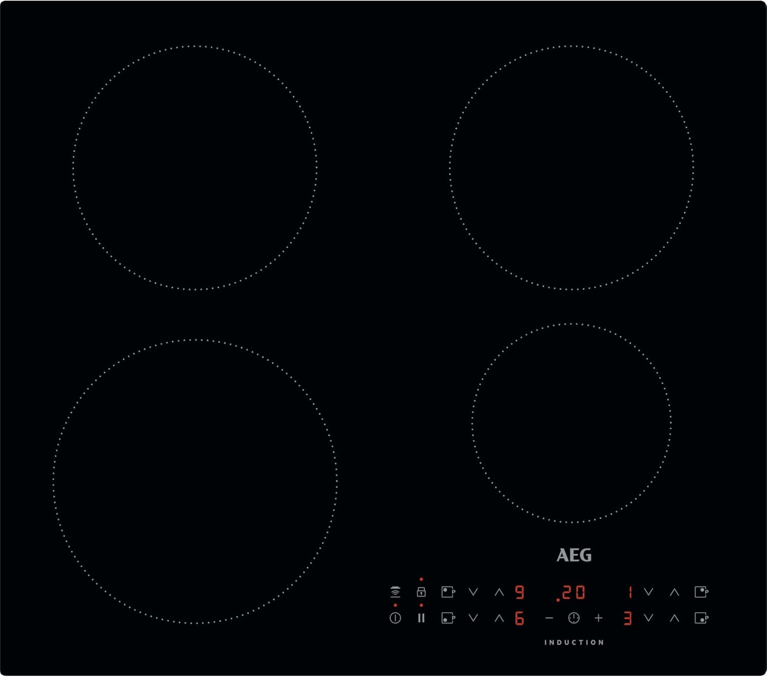 AEG 3000 Series Induction Hob, IKX64301CB, 4 Cooking Zones, 60cm, Hob2Hood Function, Built-In Hob, Felixible Bridge Zones, Key-lock, Booster, Automatic Heating-Up, LED Indicators, 44x560x490mm, Black-Frameova