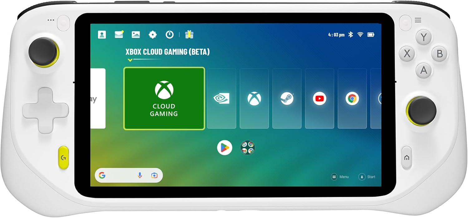 Logitech G Cloud Gaming Handheld, Portable Gaming Console with Long Battery Life, 1080P 7-Inch Touchscreen, Lightweight Design, Xbox Cloud Gaming, NVIDIA GeForce NOW, Google Play - White-Frameova