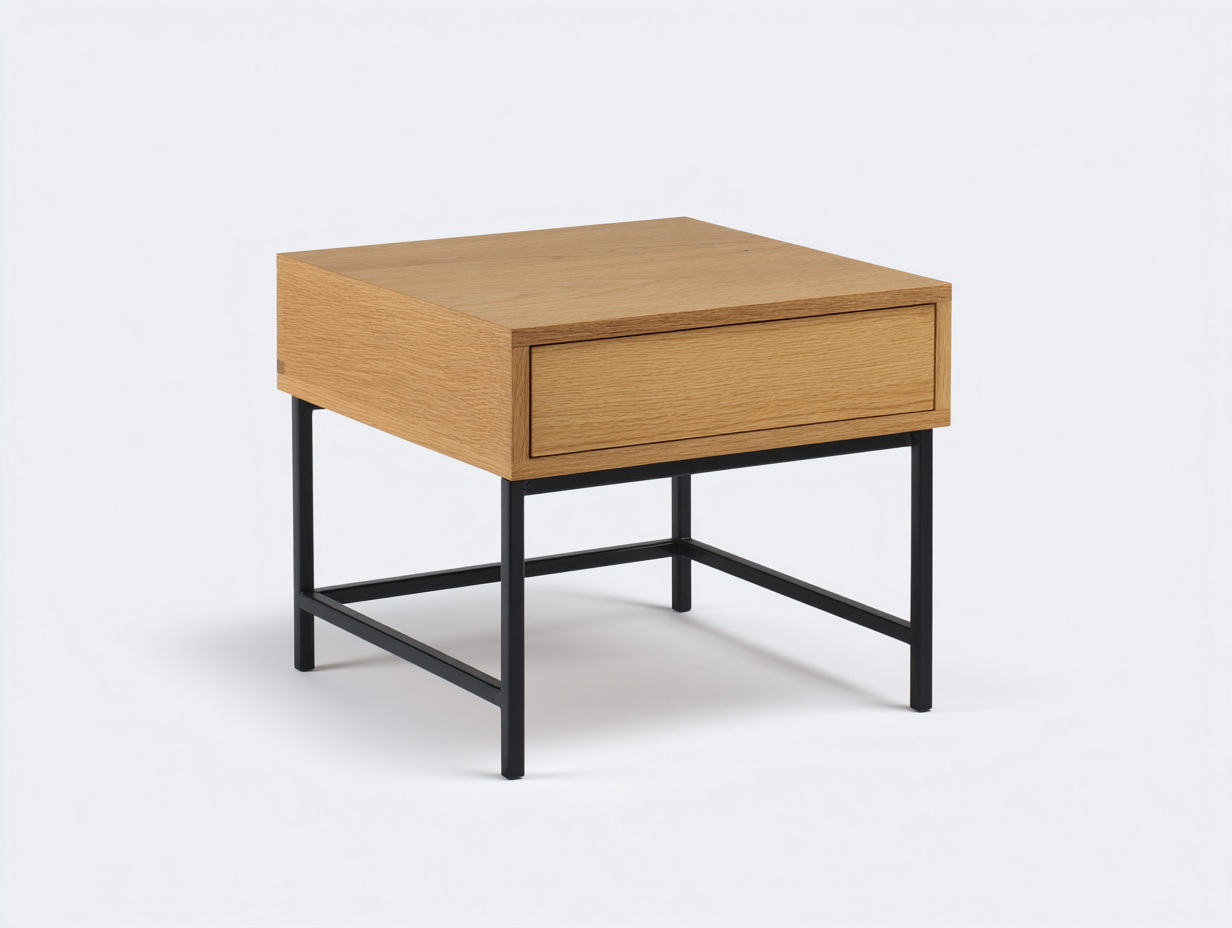 Coffee Tables wood body with metal frame 60x60x45 cm - natural wood-black - modern living room table-Frameova