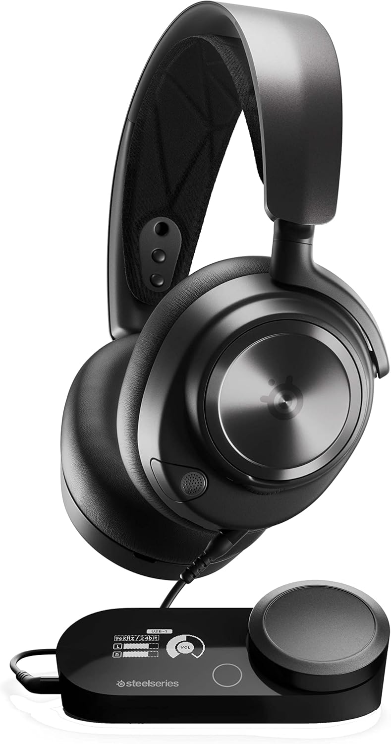 SteelSeries Arctis Nova Pro - Multi-System Gaming Headset  PS5, PC, Switch and More - Premium Hi-Fi Drivers - Hi-Res Certified GameDAC Gen2 with ESS Sabre QuadDAC - 360 degree Spatial Audio - Retractable Mic-Frameova