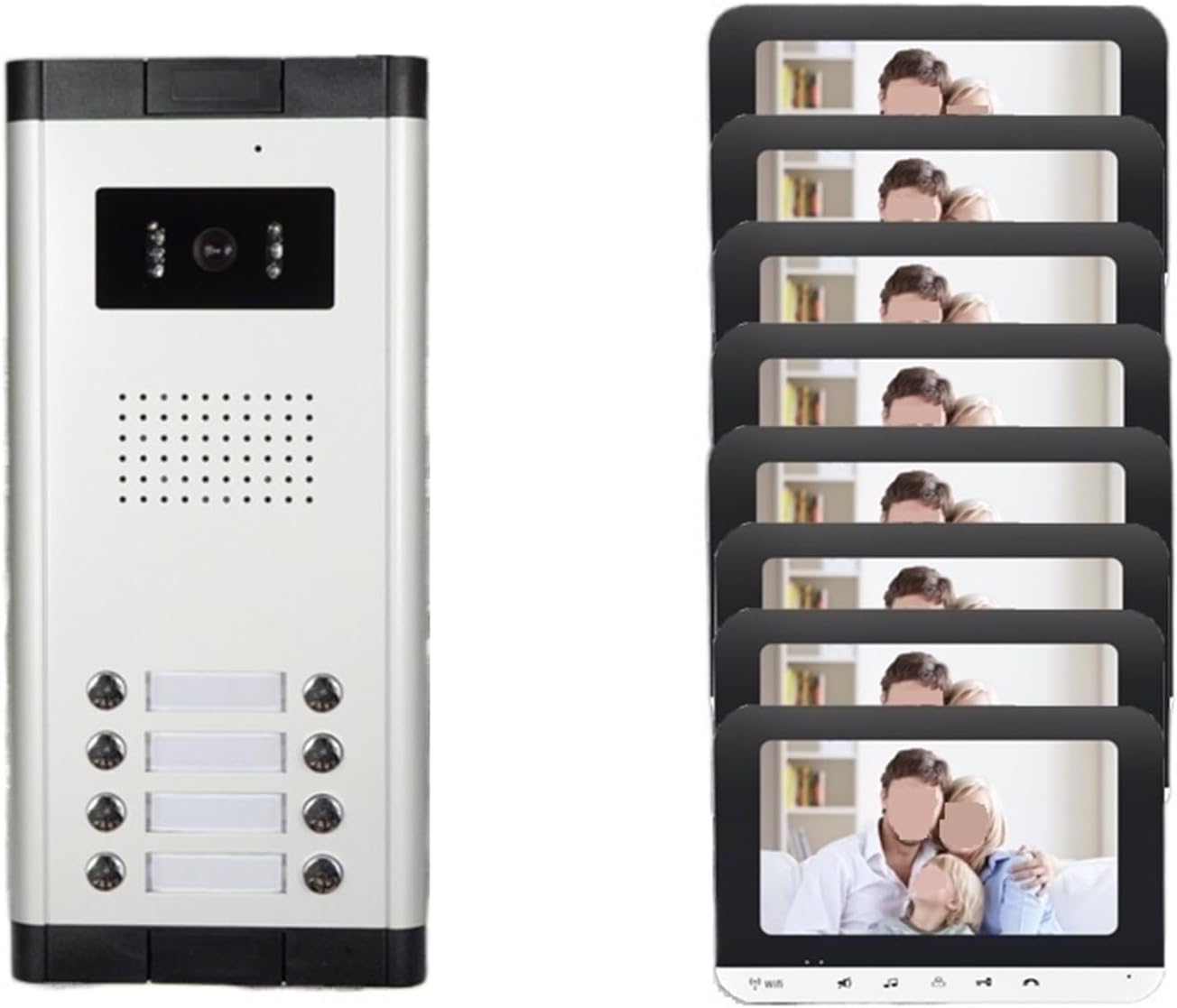 DELURA Wireless Doorbell 7 inch Wired WIFI Color Video Door Phone Intercom System IR Night Vision Camera Doorbell Indoor Monitor Screens For 2-8 Apartments for Home School Office  Size : H-V70MGWIFI-8-Frameova