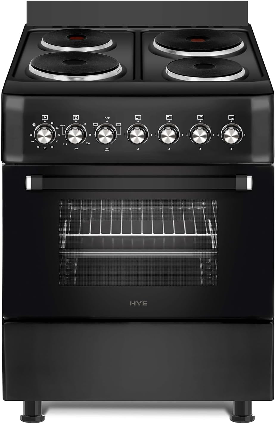 HYE Cooker - Electric Cooker, 4 Hotplates, 62L Electric Oven, Smart Cooking Controls and Programs, 60cm Width, Freestanding Design, Matte Black, Perfect For Family Homes - C01FS60E17-Frameova