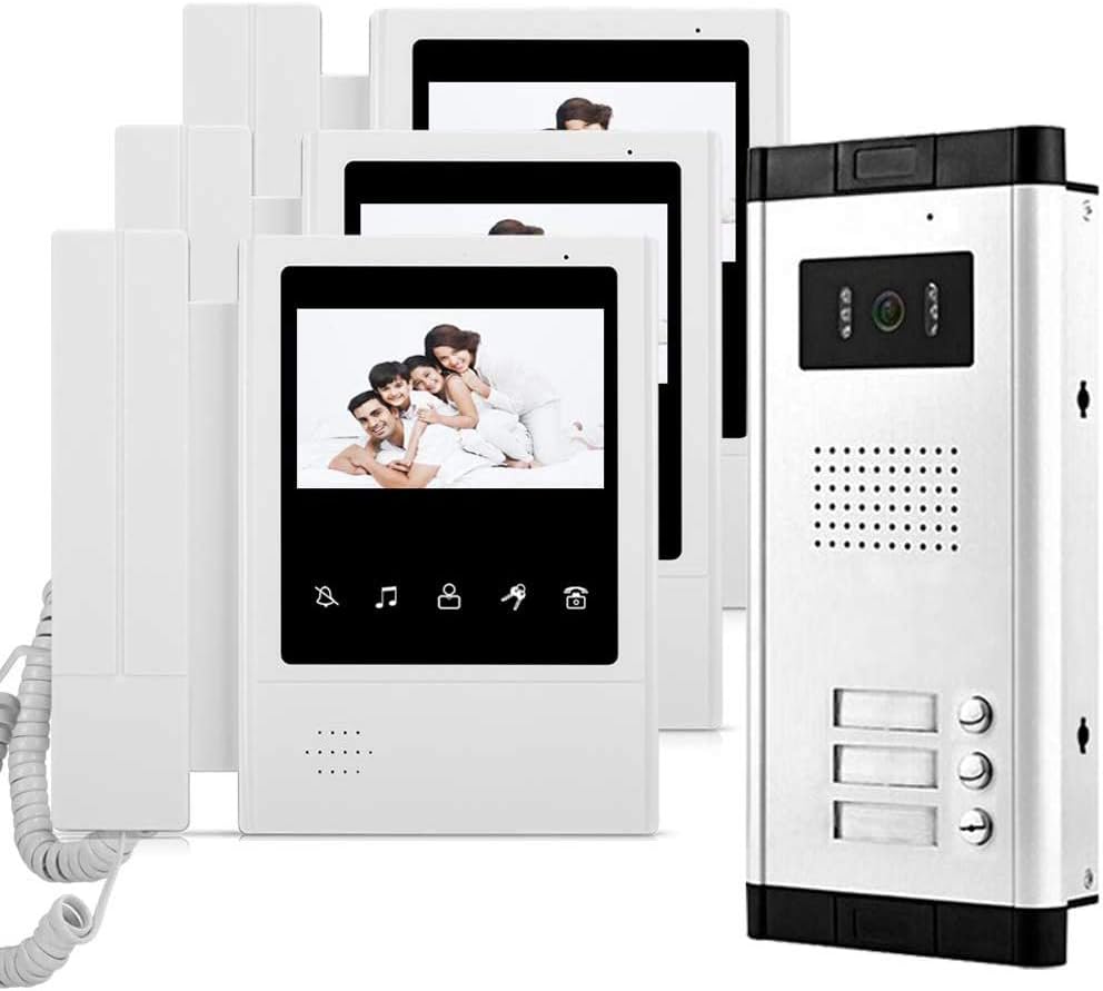 uoweky 4.3 inch Wired Video Doorphone Doorbell Intercom Sytem kit 700TVL IR Night Vision Camera + 3 Indoor Monitor for Home Apartments-Frameova
