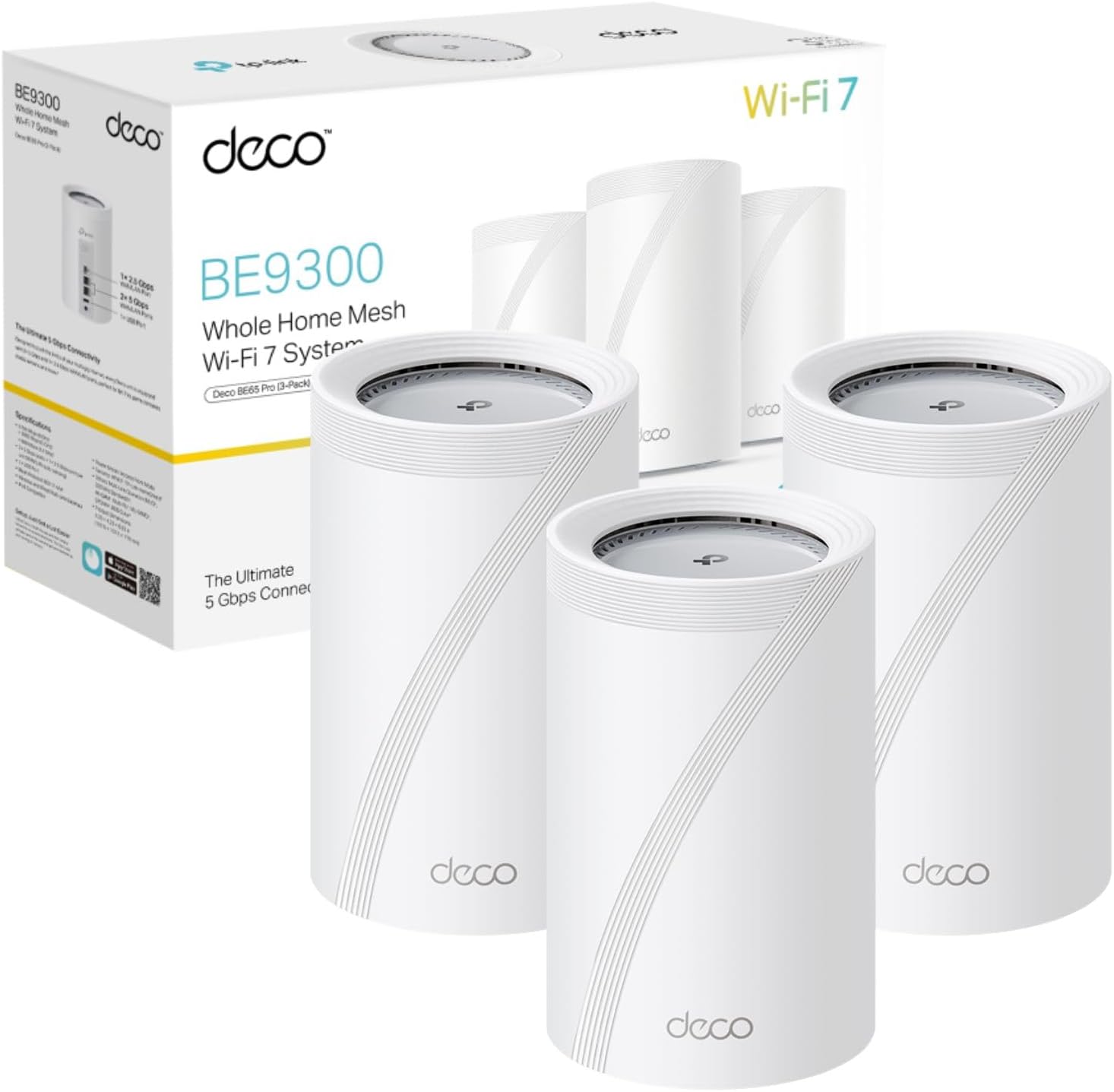 TP-Link Deco BE9300 3-pack WiFi 7 BE9300Mbps Whole Home Mesh WiFi System, 2.5Gbps Ports, VPN Supported, Router and Extender Booster, AI-Driven Mesh, 6 GHz Band, Homeshield, Alexa and Google-Frameova