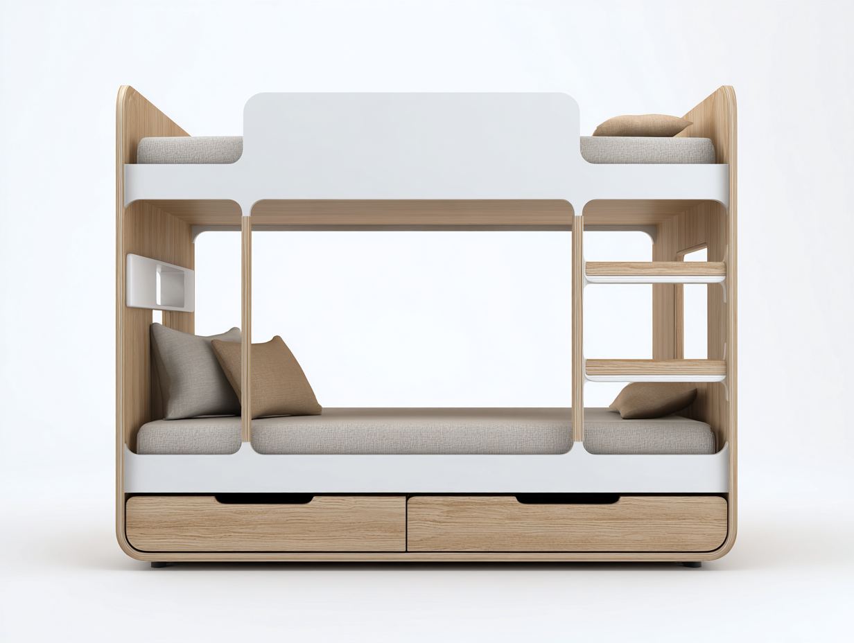 Bunk Beds wooden frame with drawers 200x100x170 cm - natural wood-white - modern space saving design-Frameova