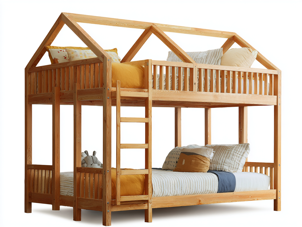 Bunk Beds solid wood frame 200x100x185 cm - natural wood - house style design