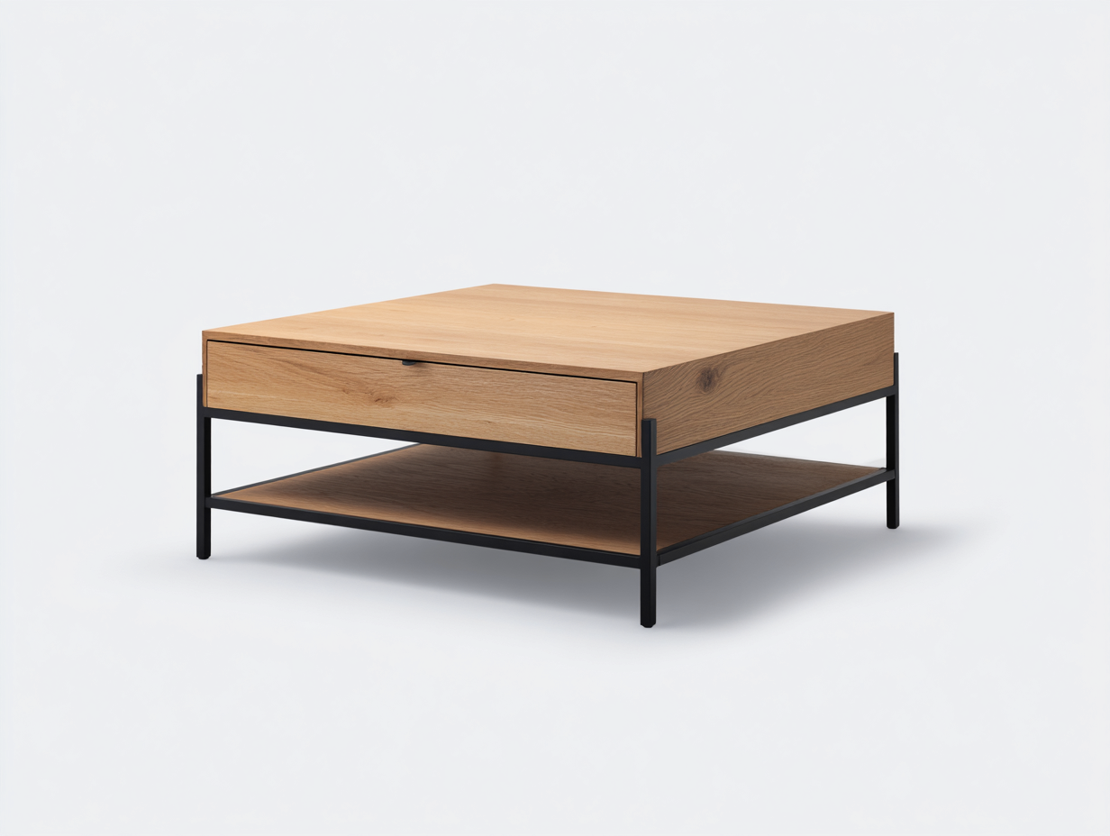 Coffee Tables wood and metal 100x60x40 cm - natural wood-black - modern coffee table with storage for living room-Frameova