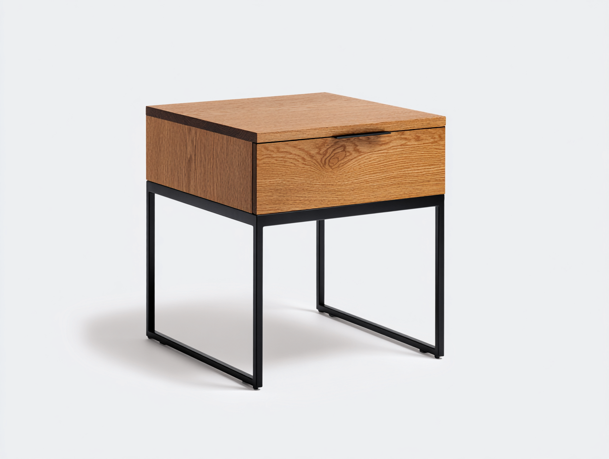 Coffee table wood and metal 50x50x55 cm - natural wood-black - modern side storage table for living room-Frameova